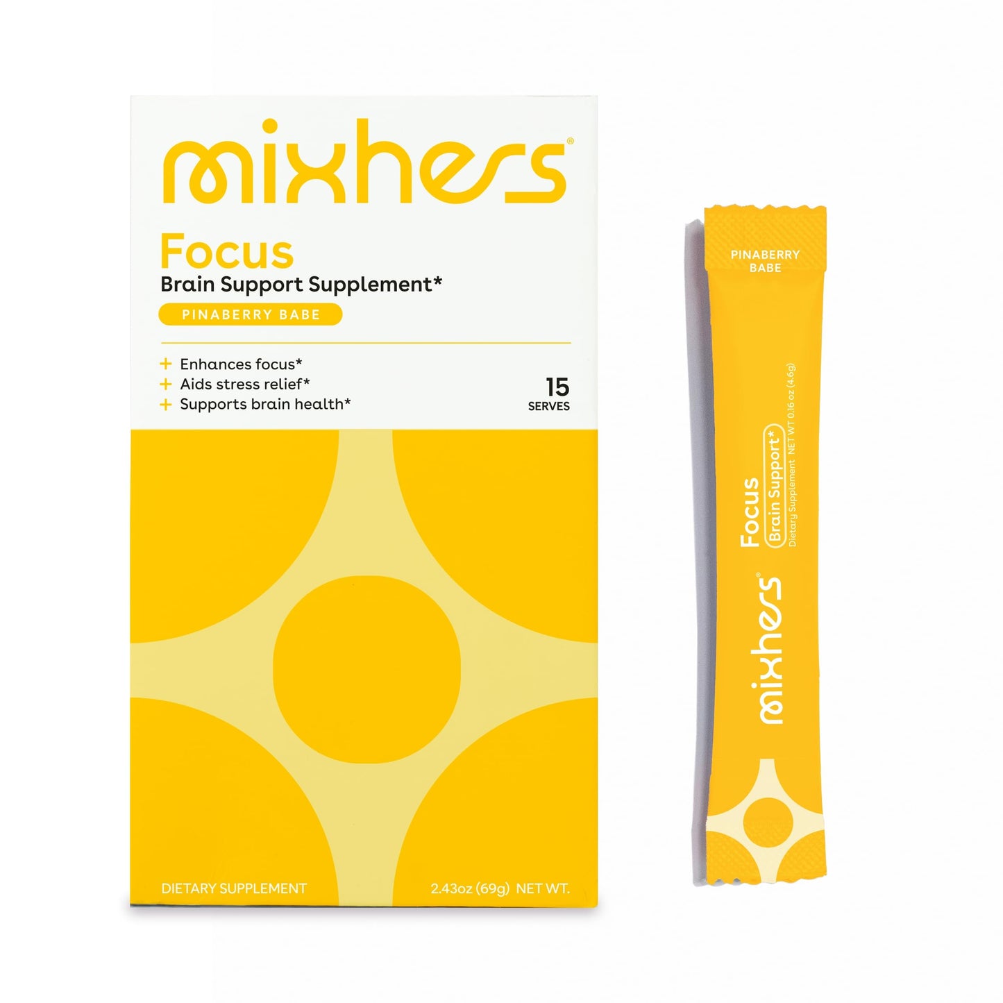 MIXHERS Focus - for Concentration Brain Health & Focus - Brain Health Supplement - L-Theanine - Nutrition for Women - 15 Drink Packets - Pinaberry Babe