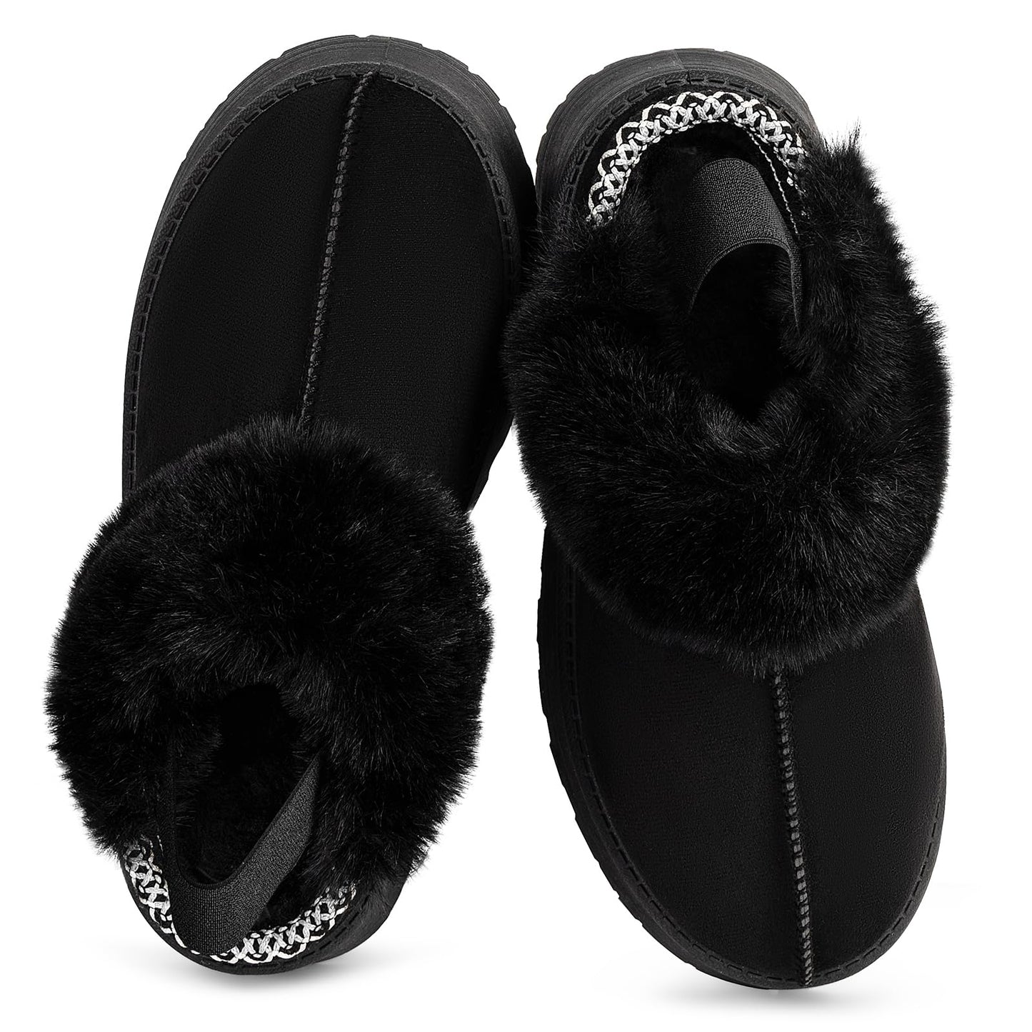 Fuzzy Platform Slippers for Women Fur Fluffy Slip-On House Slippers Memory Foam Clogs for Women Shoes
