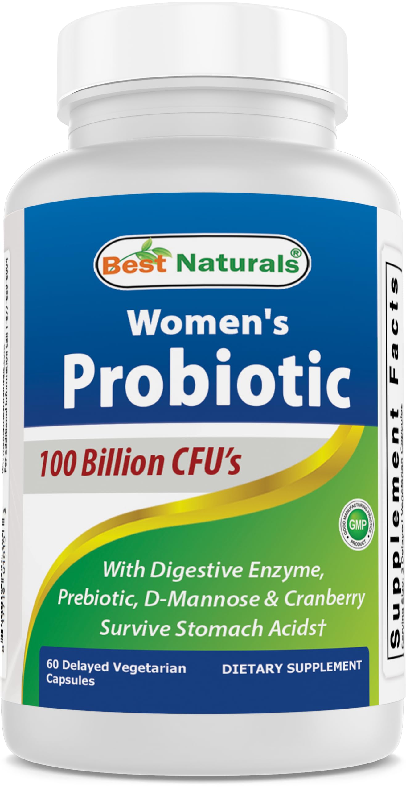 Best Naturals Probiotics for Women 100 Billion CFU - 10 Strains + Prebiotics Fiber + Digestive Enzyme Blend + Womens Health Herbal Blend - Immune Digestive & Gut Health - 60 Deleyaed Capsules
