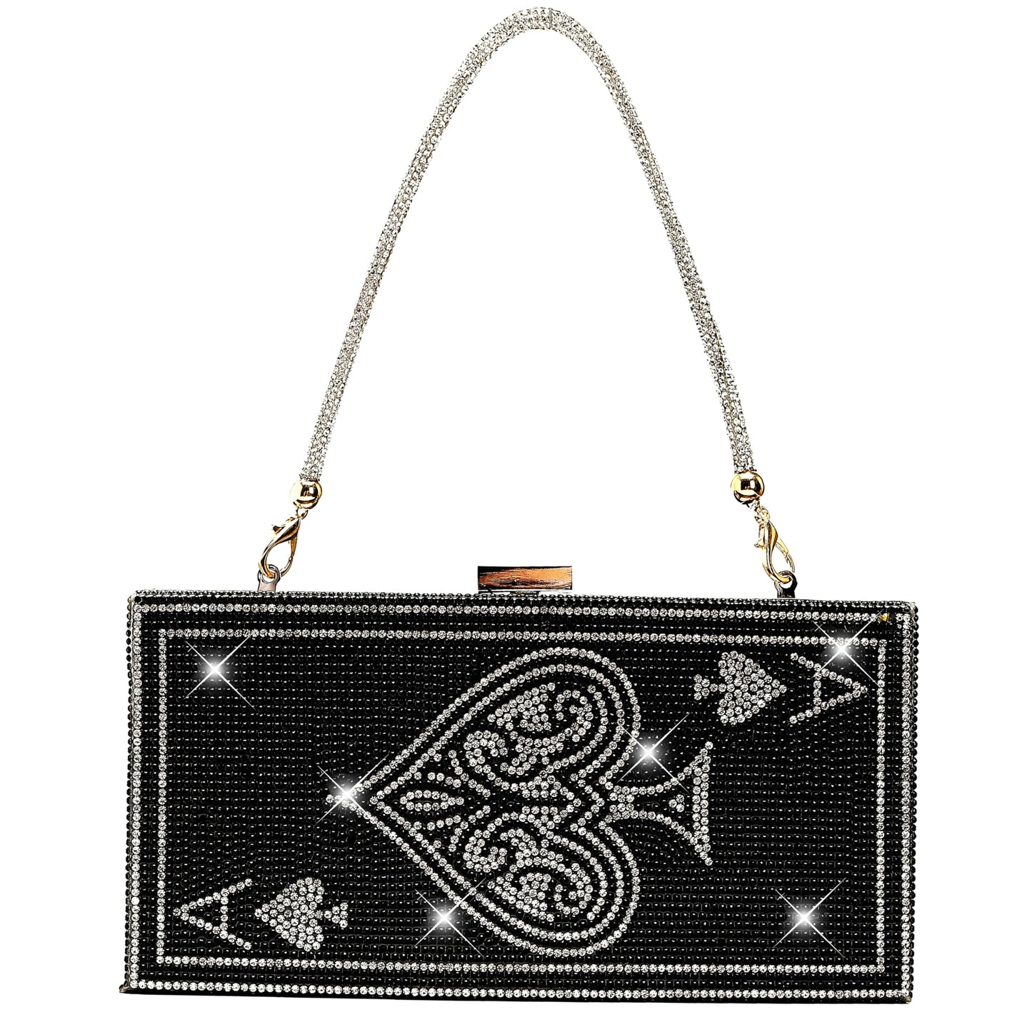Sobymy Poker Card Queen Evening Bags and Clutches Ace of Spades Hearts Diamond Bling Rhinestone Women Evening Handbags Purse(BlackAce of Spades)