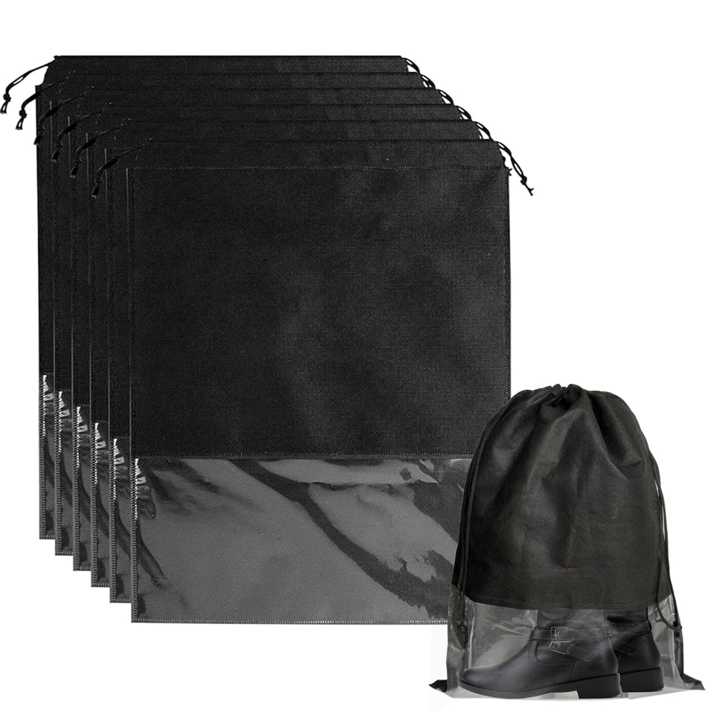 Ulbemoll 6 Pack Dust Bags for Purses and Handbags Large Non-Woven Dustproof Drawstring Bags Travel Shoe Bags Purse Dust Bags for Storage with Transparent Slot -15.7in X 19.6in Black