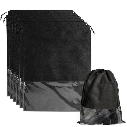 Ulbemoll 6 Pack Dust Bags for Purses and Handbags Large Non-Woven Dustproof Drawstring Bags Travel Shoe Bags Purse Dust Bags for Storage with Transparent Slot -15.7in X 19.6in Black