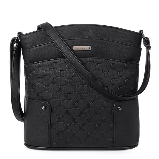 CLUCI Crossbody Bags for Women Leather Purse Travel Vacation Triple Pockets Vintage Handbags Shoulder Bags Black Pattern