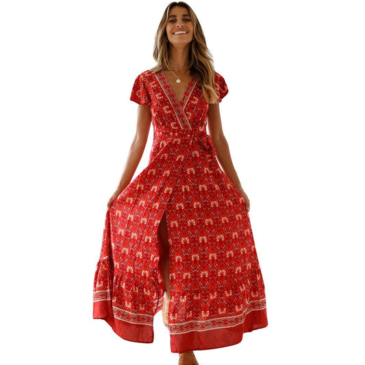 Printed Long Dress - Sexy Floral Maxi Dress
