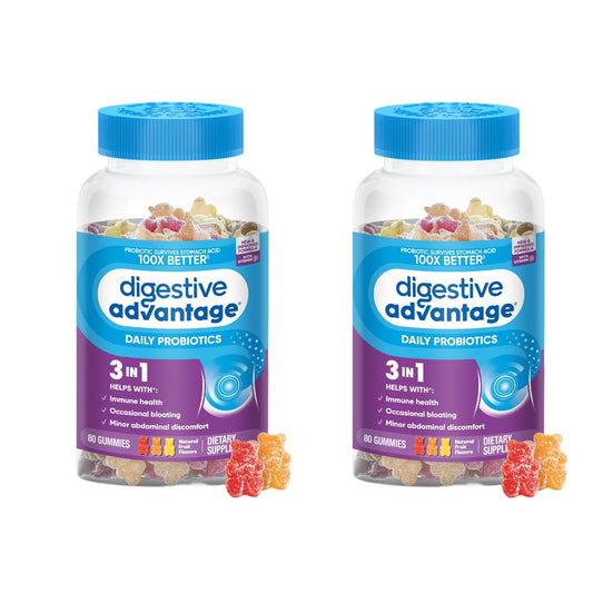 Digestive Advantage Daily Probiotic Gummies for Digestive Health Gut Health & Immune Support Probiotics for Men and Women (80ct) - Delicious Natural Fruit Flavor* (Pack of 2)