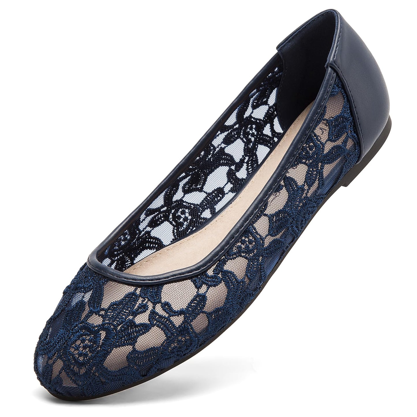 Greatonu Women Shoes Navy Cut Out Slip On Synthetic Loafers Lace Ballet Flats 8 US
