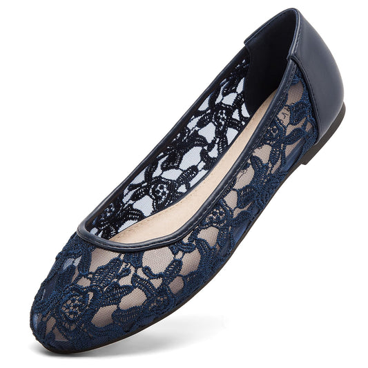 Greatonu Women Shoes Navy Cut Out Slip On Synthetic Loafers Lace Ballet Flats 8 US