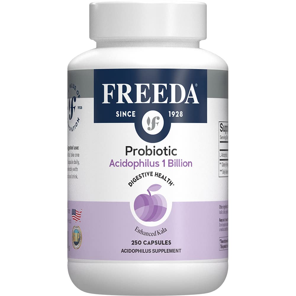FREEDA Acidophilus Probiotic 1 Billion CFU - Lactobacillus Acidophilus Probiotics for Women & Men - Womens Probiotics for Digestive Health - Gut Health Supplements for Women & Men (250 Capsules)