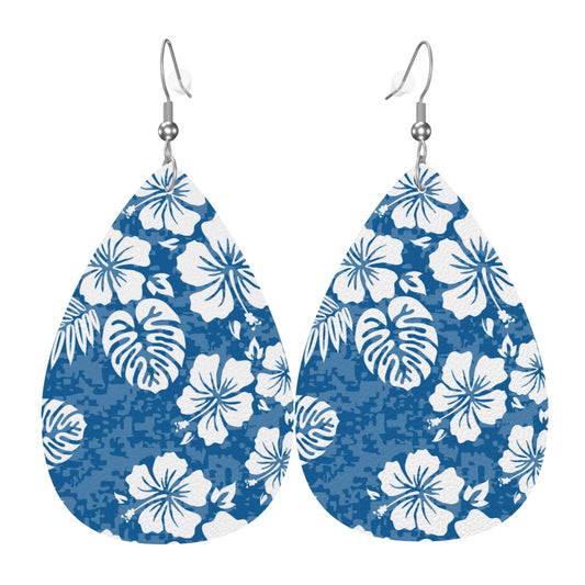 NITAHHHY Faux Leather Earrings Idea Lightweight Teardrop Star Round Dangle Earrings Suitable for Women Accessories Jewelry (Hawaiian Flower and Leaf Teardrop)