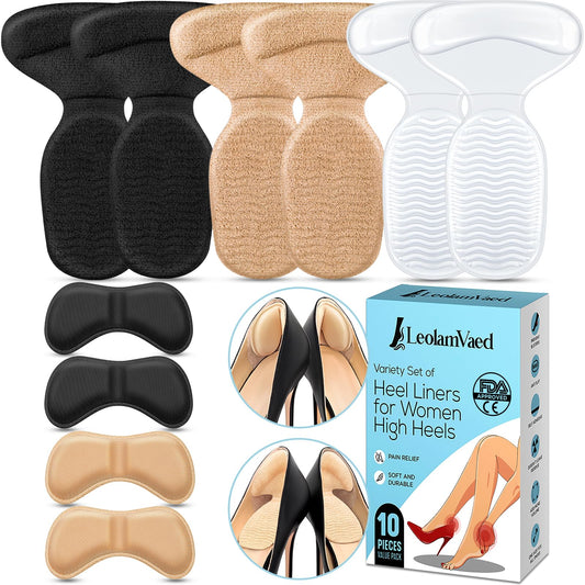 Reusable Heel Grips for Women Shoes Heel Pads for Shoes That are Too Big Self-Adhesive Heel Inserts Heel Cushion Inserts to Prevent Blisters Make Shoes Fit Tighter (10 Pieces in A Set)