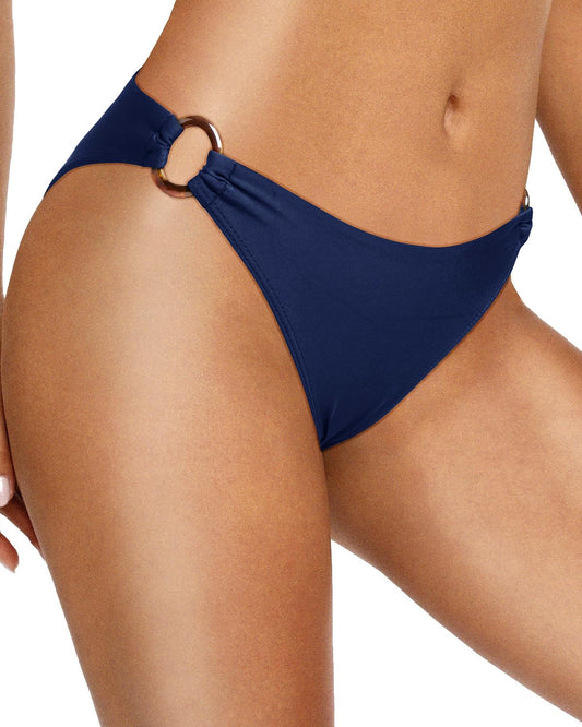 Zmart Women O Ring Bikini Bottoms Full Coverage Swimsuit Bottom Low Waist Low Rise Bathing Suit Navy Blue S