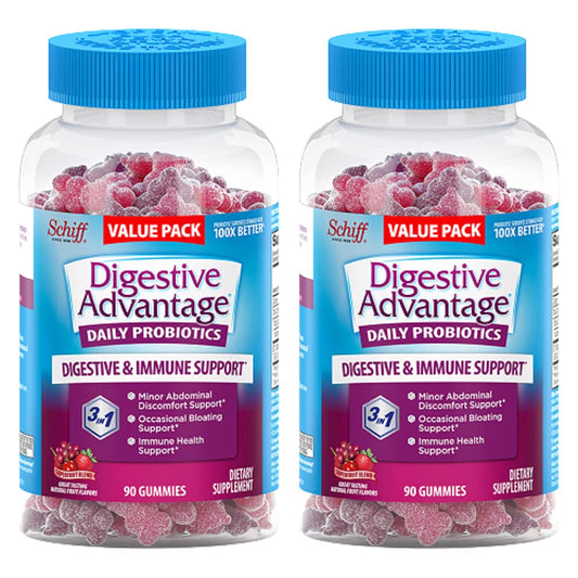 Digestive Advantage Probiotic Gummies for Digestive Health Daily Probiotics for Women & Men Support for Occasional Bloating Minor Abdominal Discomfort & Gut Health 2x90ct Bottles Superfruit