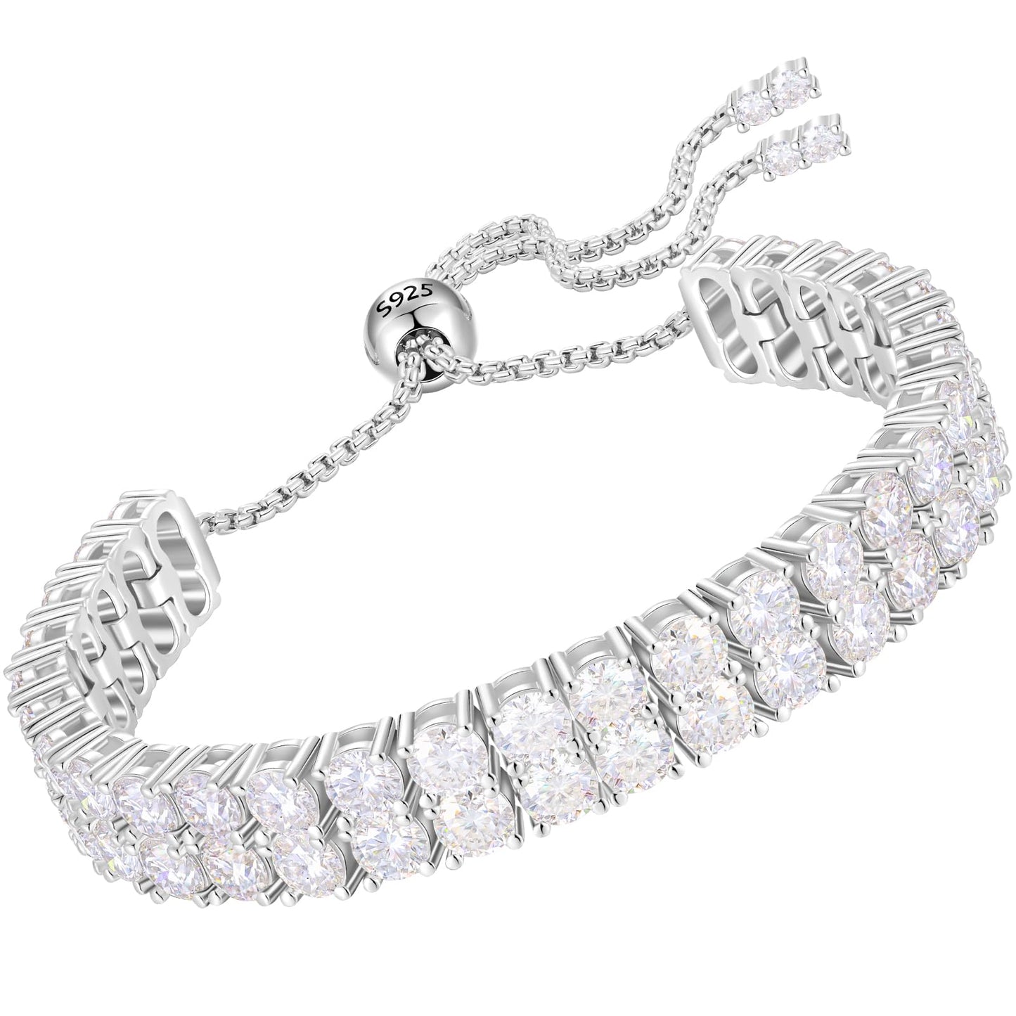 YIMERAIRE Moissanite Tennis bracelet Adjustable Diamond Bracelet for Women 17.0 Carats 18k Whate Gold Plated Lab Grown Diamond Tennis Bracelet VVS1 Brilliance D Color 4MM 925 Sterling Silver Bracelet