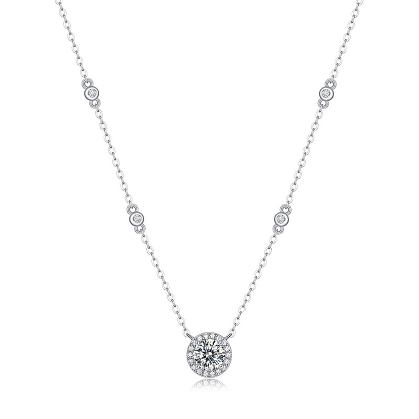 NAYONNER Moissanite Station Necklace for Women Sterling Silver Necklace with 1ct Round Moissanite Pendant Diamond Necklace Jewelry Gifts for Mom Wife Girlfriend Women Birthday Wedding Anniversary Valentines Day