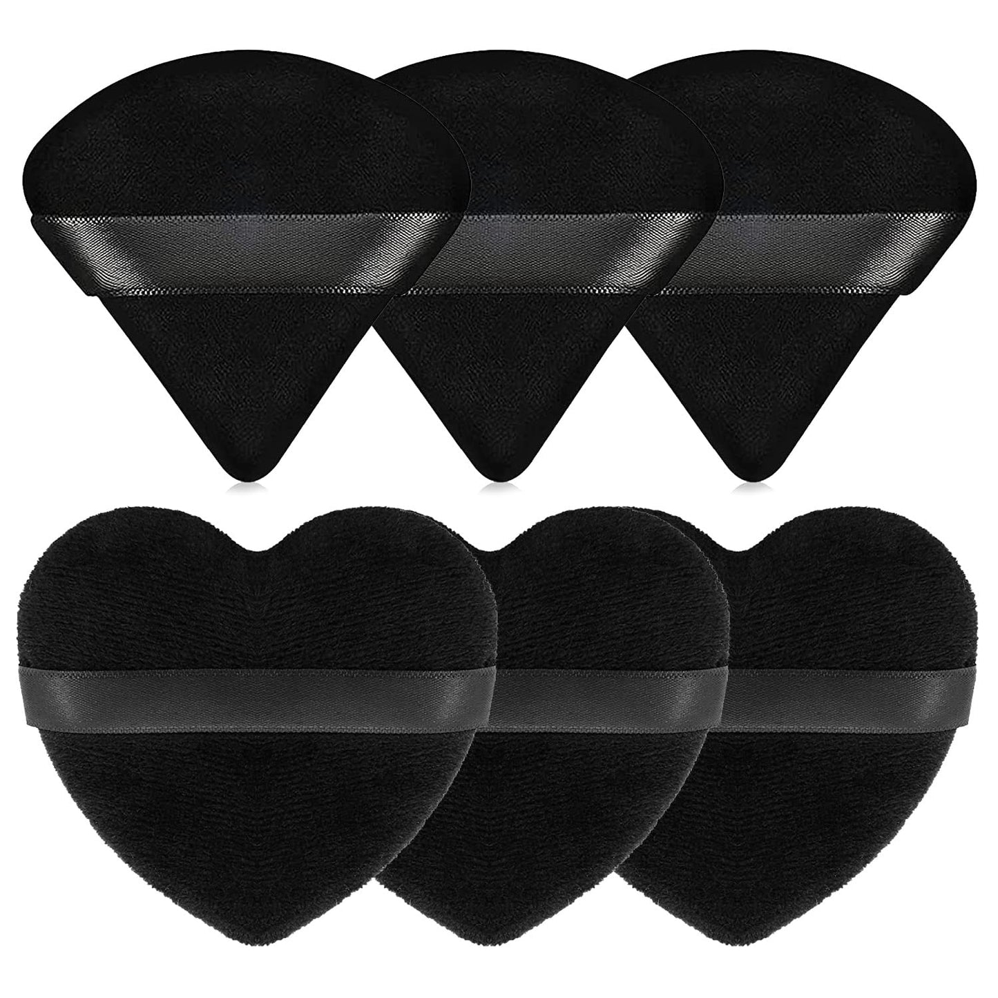 Spunspon 6 Pieces Powder Puff Face Soft Heart Shape and Triangle Makeup Puff for Loose Powder Mineral Powder Body Powder Velour Cosmetic Foundation Blender Sponge Beauty Makeup ToolsBlack