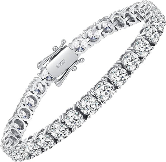Wm Wonder Mojo Moissanite Tennis Bracelet10.5-14 Carats Lab Grown Diamond Tennis Bracelet for Women 18k White Gold Plated 925 Sterling Silver Mens Bracelet 4mm D Color VVS1 Round Cut Moissanite Bracelet for Women