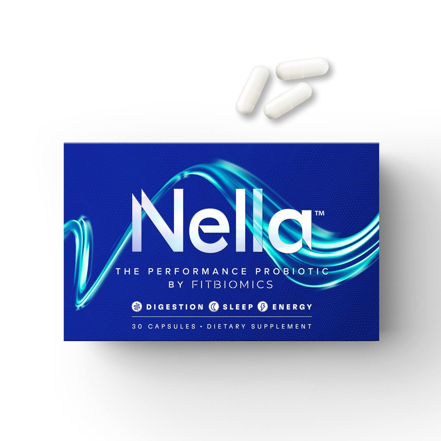 FITBIOMICS Nella Gut Health Supplements for Women & Men (30 Capsules) Energy Boosting Probiotics for Digestive Health 3 Strains Daily Probiotic Pills Supports Workout & Recovery