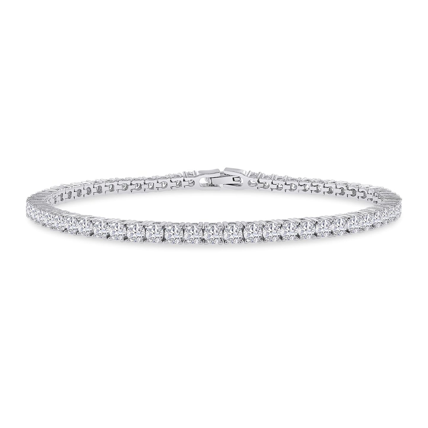18K White Gold Plated Moissanite Tennis Bracelet for Women | 3MM Round Moissanite Diamond Stackable Cuff Bracelets| Gold Bracelets for Her Size -7.5 Inch (5.90 Cttw)