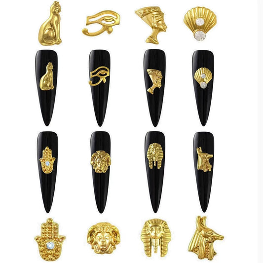 40Pcs Egyptian Nail Charms 3D Alloy Vintage Gold Nail Art Rhinestones Nail Art Accessories Crystals Diamonds for DIY Nail Design Nail Decoration and Jewelry Making for Women