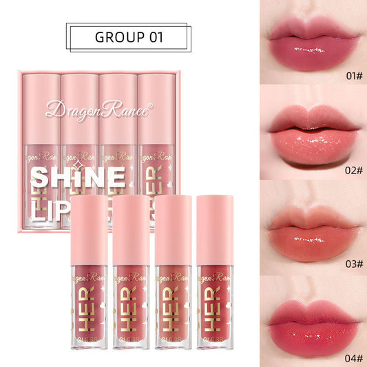 4-Piece Pink Lip Glaze Set for Makeup and Beauty