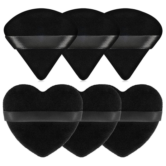 Spunspon 6 Pieces Powder Puff Face Soft Heart Shape and Triangle Makeup Puff for Loose Powder Mineral Powder Body Powder Velour Cosmetic Foundation Blender Sponge Beauty Makeup ToolsBlack
