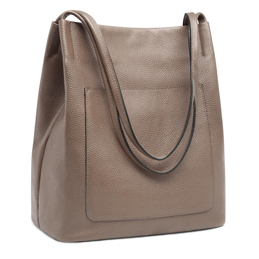 Kattee Leather Tote Bags for Women Soft Genuine Leather Purses and Handbags Shoulder Bag with Top Magnetic Snap Closure Work Travel Khaki