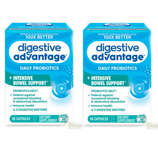 Digestive Advantage IBS Probiotics for Digestive Health & Intensive Bowel Support for Women & Men with Digestive Enzymes Support for Occasional Bloating & Gut Health 96ct Capsules (2)