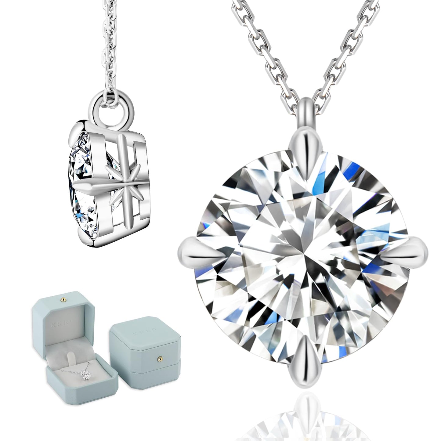 KRKC Moissanite Pendant Necklace for Women 0.5CT/1CT/2CT/3CT/4CT Lab Created Diamond Solitaire Pendant VVS1 Clarity D Color Adjustable 14K White Gold Plated S925 Sterling Silver Chain Jewelry Gift for Anniversary Valentines Christmas Day