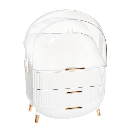 DwellStudio Dustproof Makeup Organizer for Cosmetics and Skincare - Stylish Storage Solution for Your Beauty Essentials Oval White
