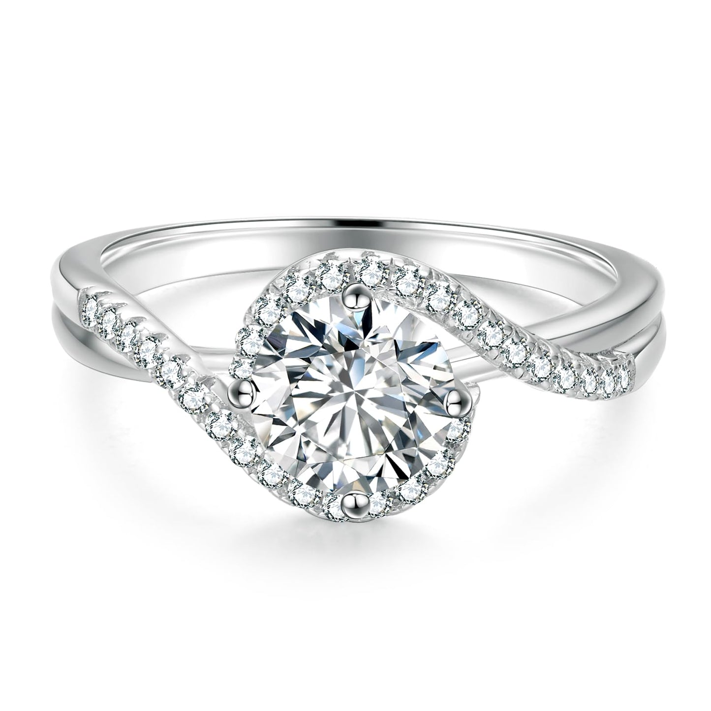 KRKC Moissanite Rings for Women 0.5CT/1CT/1.5 CT Lab Created Diamond Engagement Rings D Color VVS1 Clarity Brilliant Round Cut White Gold Plated S925 Sterling Silver Ring for Wedding Promise Anniversary and Bridal Gift