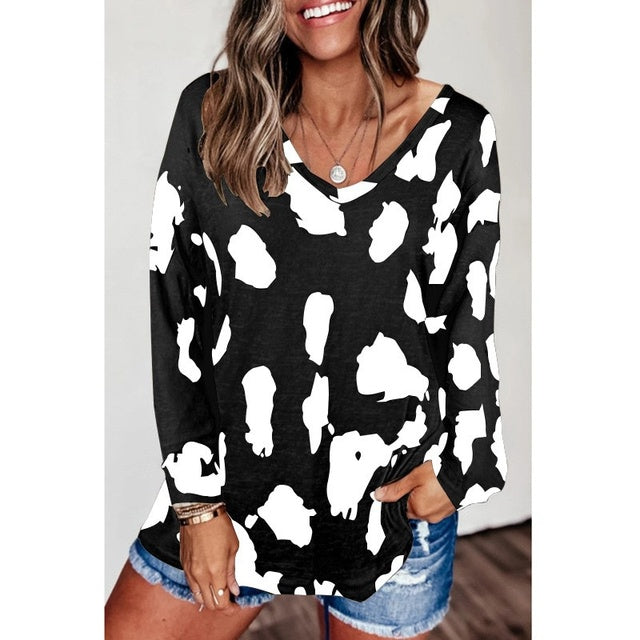 Leopard Print Loose Casual V-Neck T-Shirts for Women