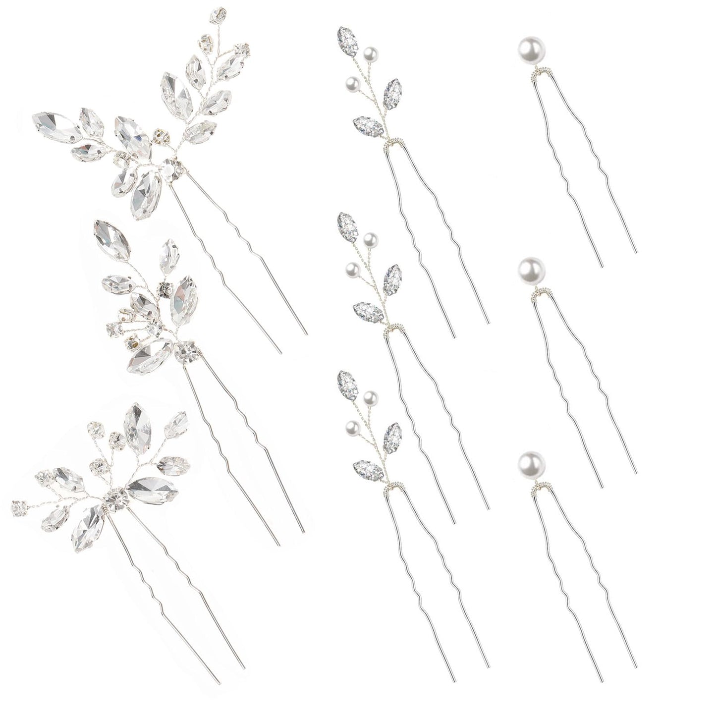 Yandino 9 Pieces Bride Wedding Hair Pins Bridal Hair Accessories Set Jewelry Bridesmaids Silver HairPiece for Women and Girls