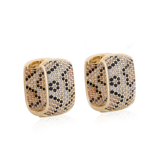 Z ZACHÉ Shinny Animal Leopard Print Earrings Cubic Zirconia Paving Gold Plated Women Hoop Earrings Statement Chunky Circle Huggie Earrings (O)
