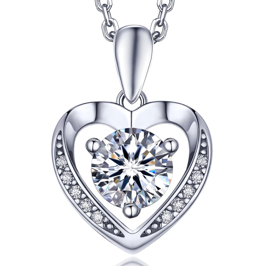 N9NEMUSES Moissanite Pendant Necklace for Women | 925 Sterling Silver 1-5CT Moissanite Diamond Heart Necklace Gift for Wife D-Color-VVS1 | Anniversary Romantic Gift for HerBirthday Gifts for Mom Daughter Women (Heart 1 Carat)