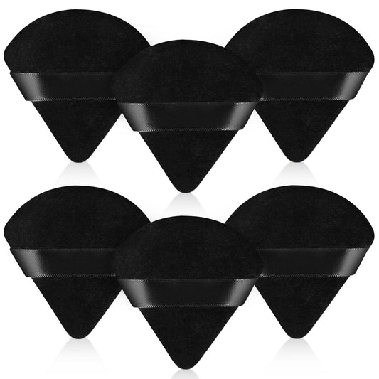 6-Piece Powder Puff Face Triangle Set - Triangle Powder Puff Soft Velour Makeup Sponges for Loose Powder and Body Powder - Beauty Makeup Tools (Black)