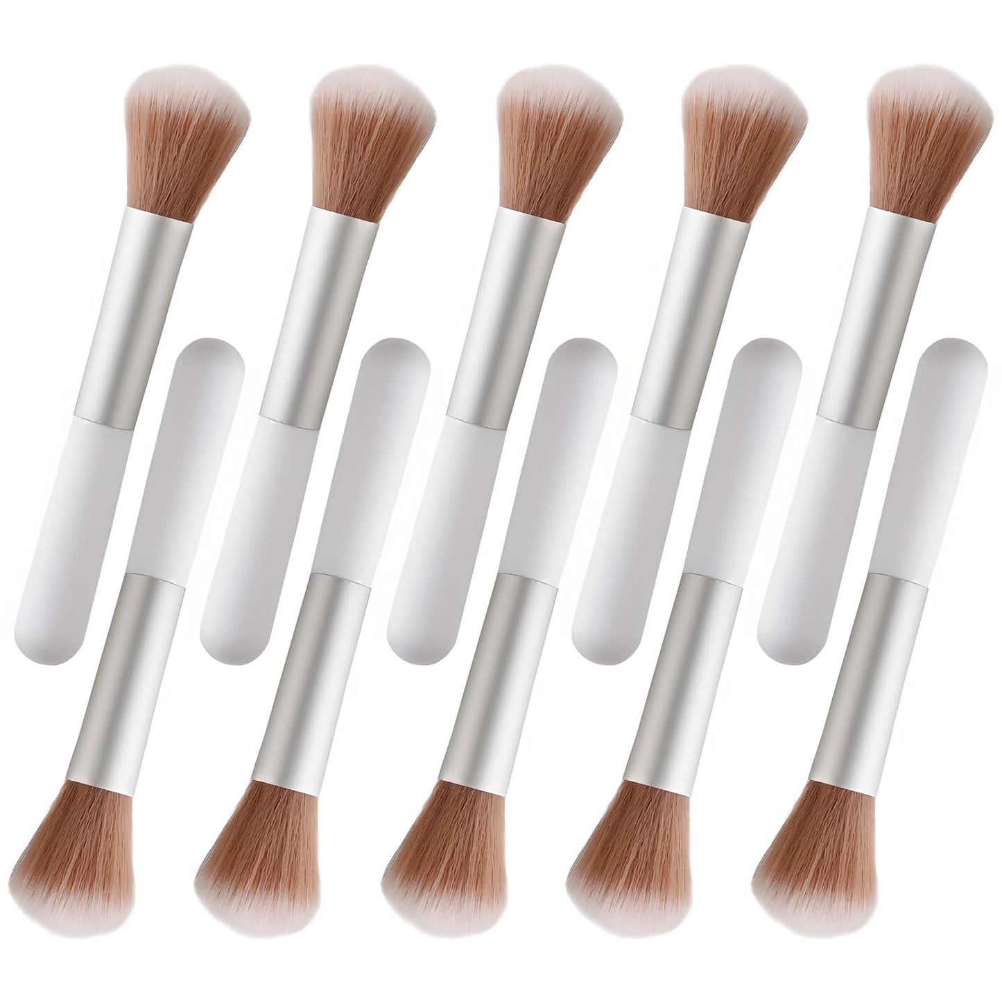 10-Piece Set Fluffy Beauty Makeup Brushes Portable Blending Brushes with Eyebrow and Powder Application White Mushroom-Design Plastic Travel Brushes for Makeup