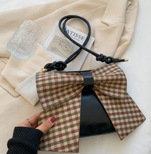 Cute Bowknot Plaid Bag for Women Fashion