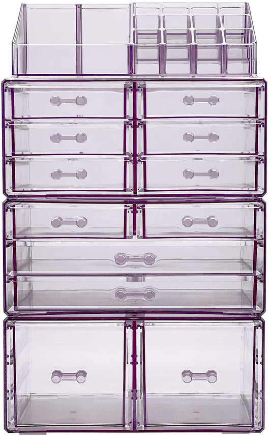 Sorbus Large Makeup Organizer - Clear Stackable Jewelry & Makeup Organizer For Vanity Bathroom Storage Dresser - 12 Drawers Cosmetic Beauty Organizers and Storage with Lipstick Makeup Brush Holder