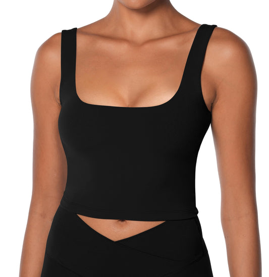 Sunzel Womens Double Lined Tank Top Sleeveless Square Neck Crop Top Yoga & Fitness Fitted Workout Casual Activewear Shirt Black X-Large
