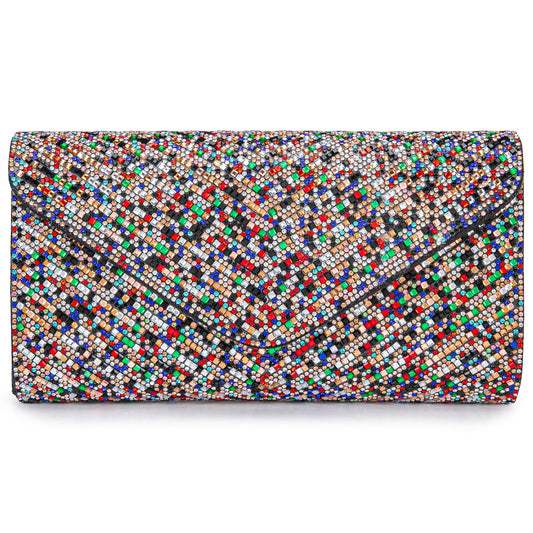 Womens Evening Handbags Bling Rhinestone Envelope Clutch Purses Shoulder Crossbody Bags (Colorful)