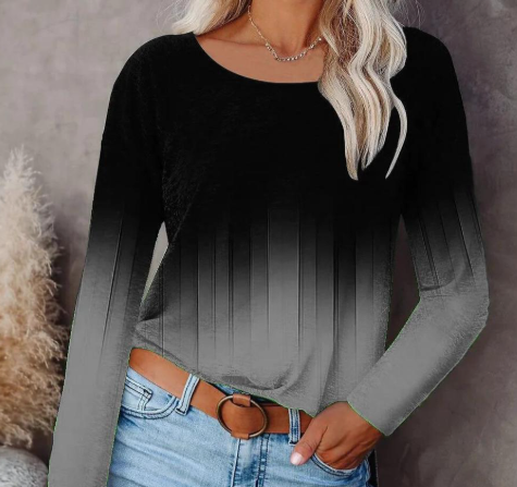 V-neck Gradient Print Loose T-shirt for Women