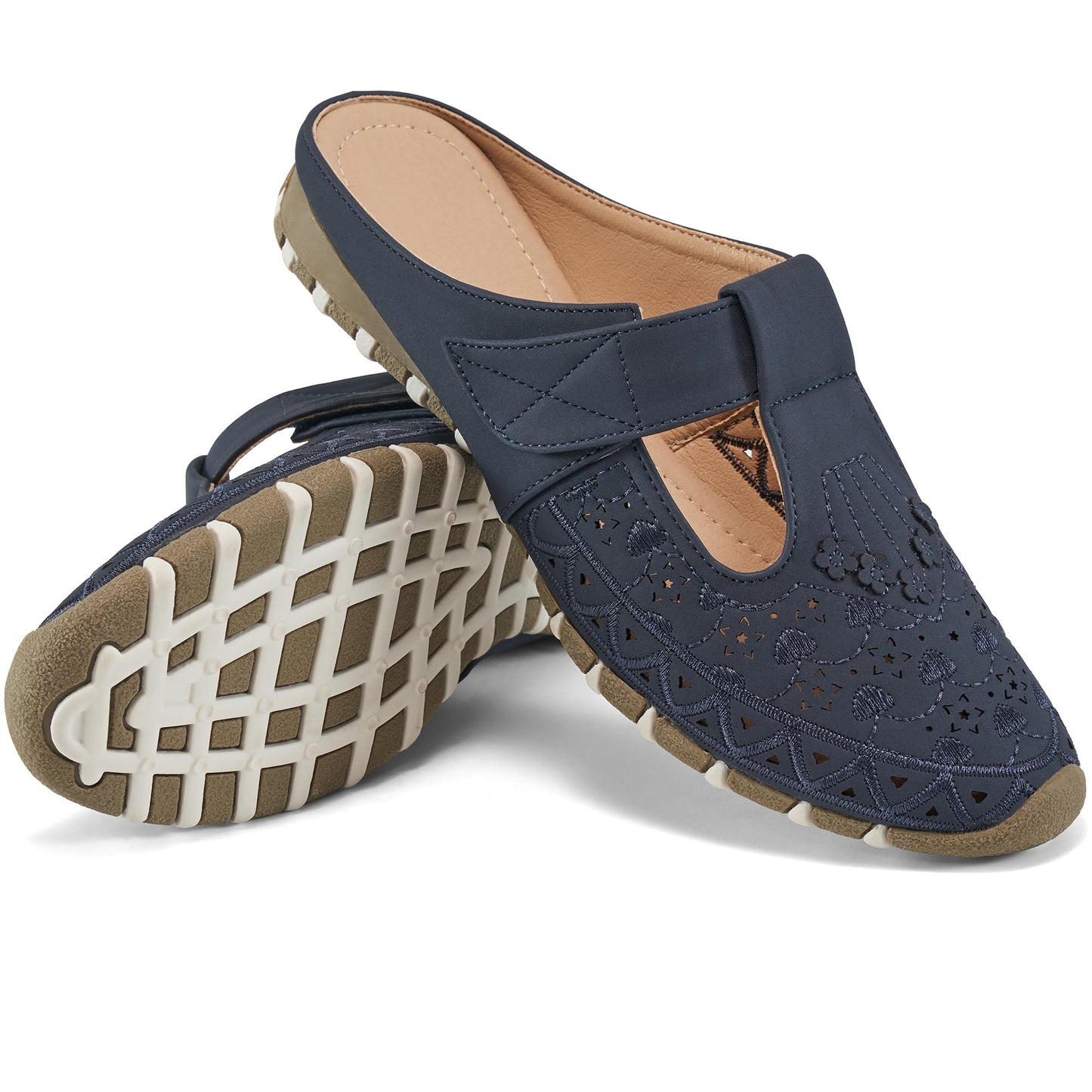 Shoes for Women Flats Sandals: Closed Toe Dress Mules Clogs Backless Slip On Casual Pointed Slides Women Shoes Adjustable Blue