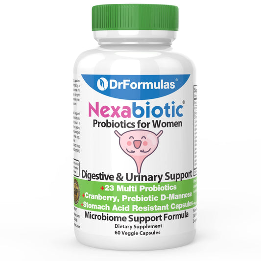 DrFormulas Cranberry Probiotics for Women Vaginal Health & Urinary Tract with Fiber Prebiotic & D Mannose | Nexabiotic Feminine Health Vaginosis with Lactobacillus Acidophilus for Yeast 60 Capsules