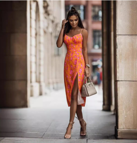 Leila Dress - Sexy Floral Backless Split Hem (One Piece)